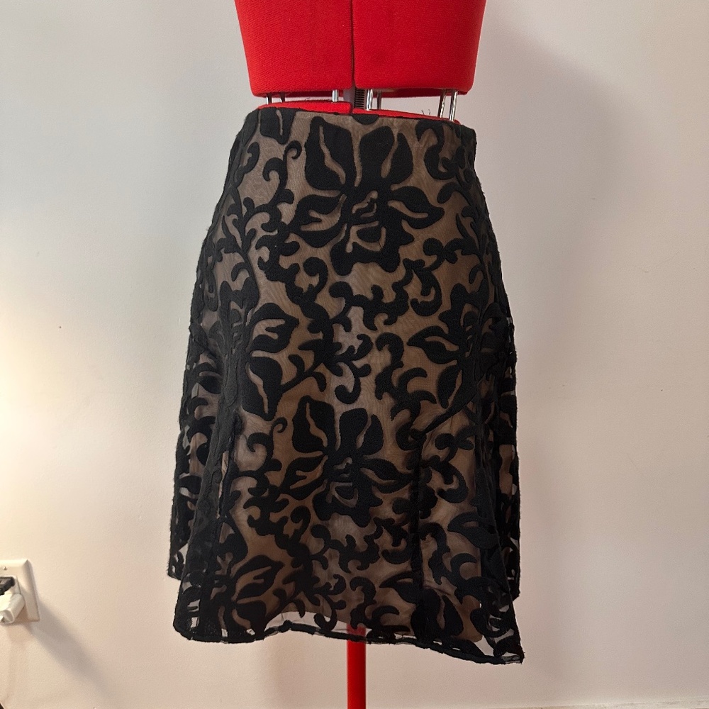 Vintage skirt with black embroidery over nude fabric